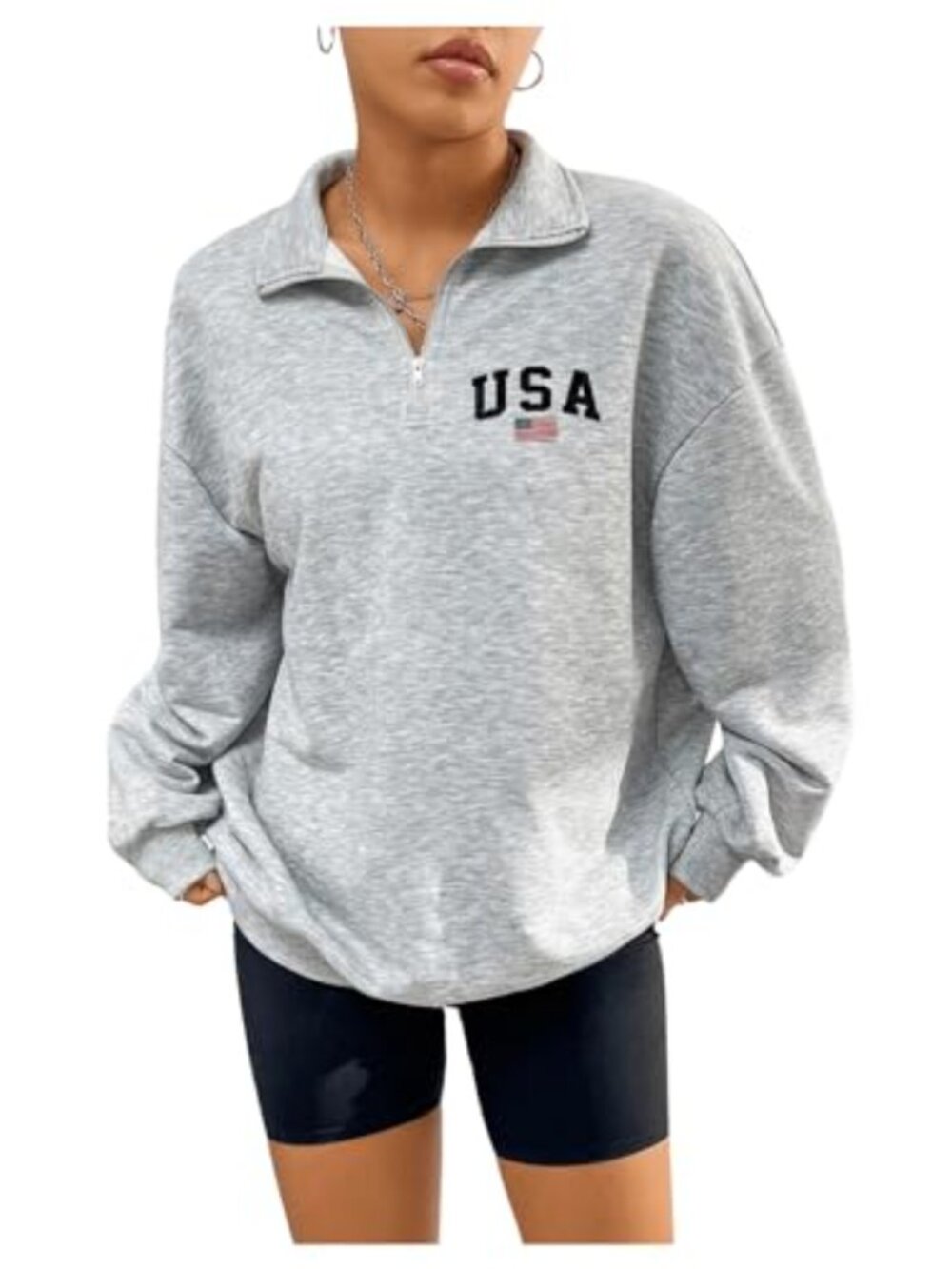 GORGLITTER Women's American Flag Graphic Quarter Zip Pullover Sweatshirt